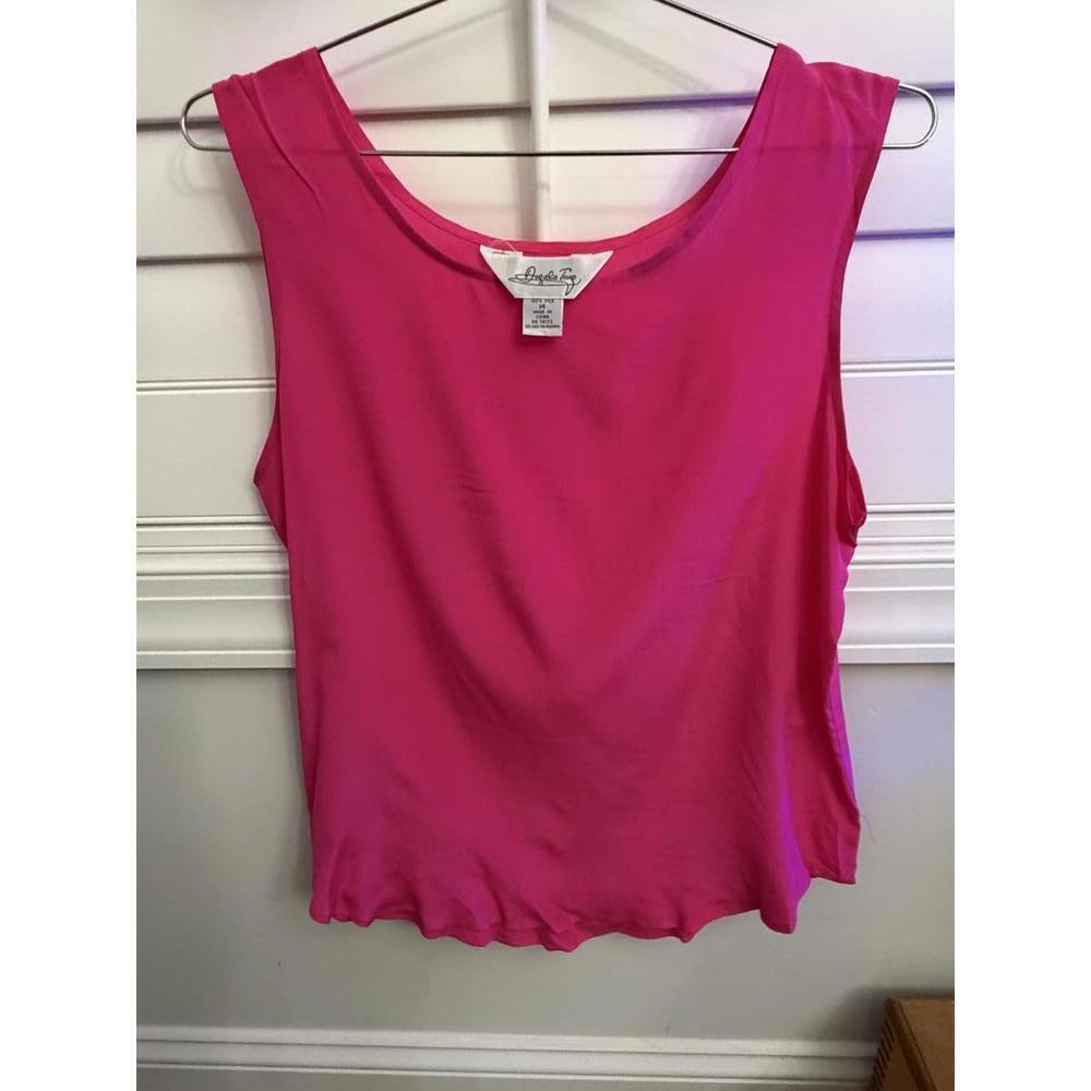 Angela Tong 100% silk bright pink tank top size 14